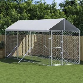 Outdoor Dog Kennel with Roof Silver 6.6'x19.7'x8.2' Galvanized Steel