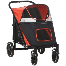 PawHut Pet Stroller Dog Cat Carriage One Click Fold with Universal Front Wheels Shock Absorber Brakes Storage Bags Mesh Window (Color: default)